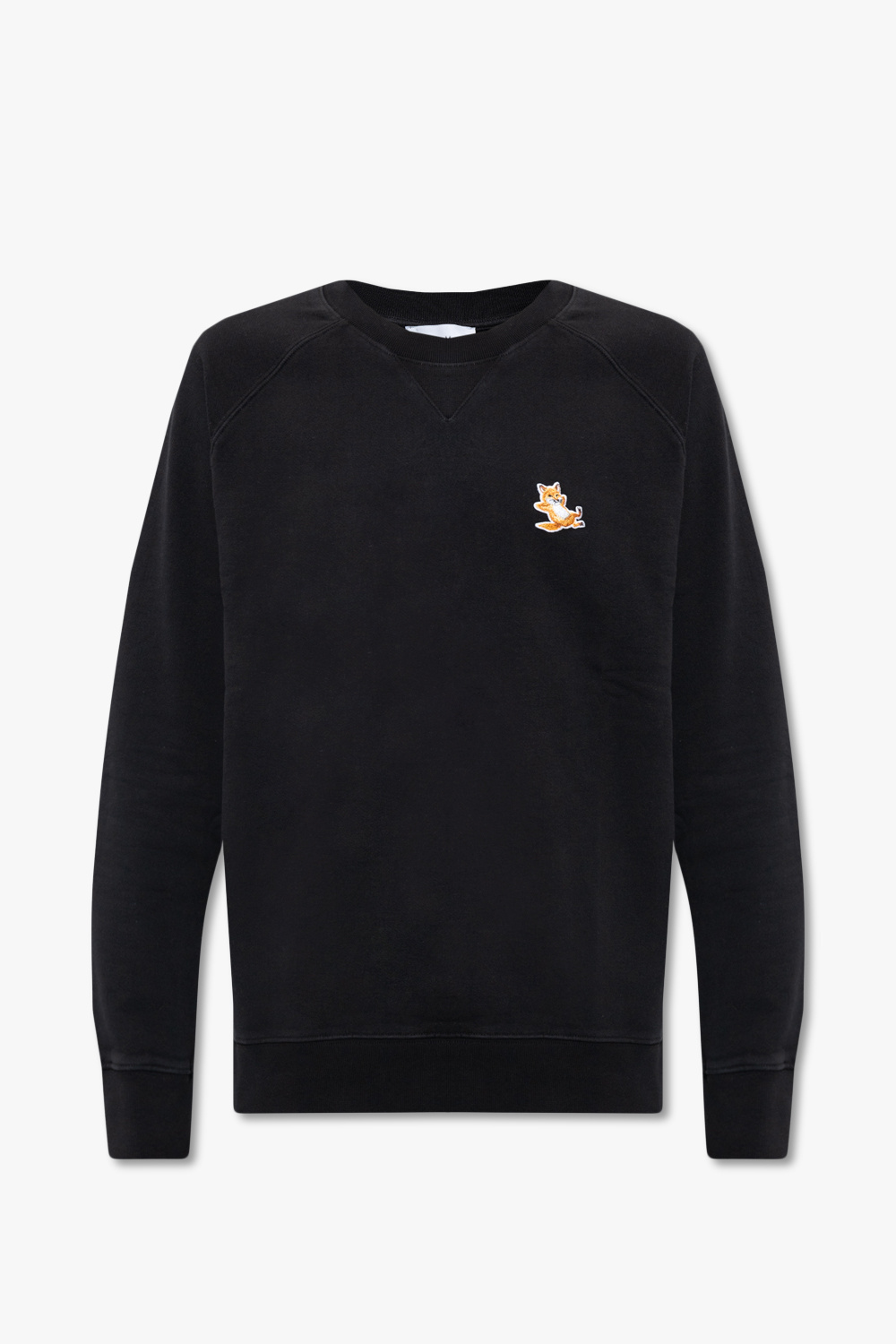 【関税&送料込】Maison Kitsune Black Cotton Sweatshirt MAISON KITSUNE EMBROIDERY OVERSIZE RAGLAN SWEATSHIRT